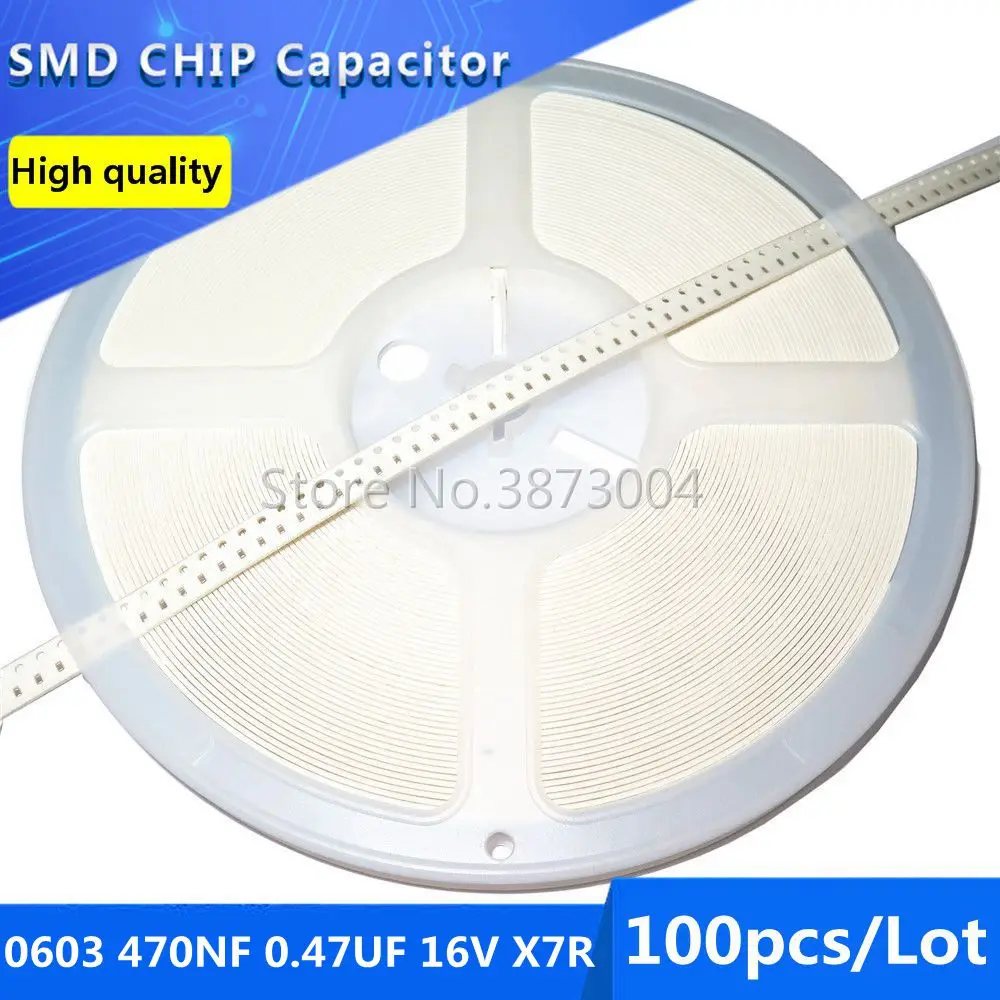 

100pcs 0603 470NF 0.47UF 16V X7R 10% SMD Chip Capacitor