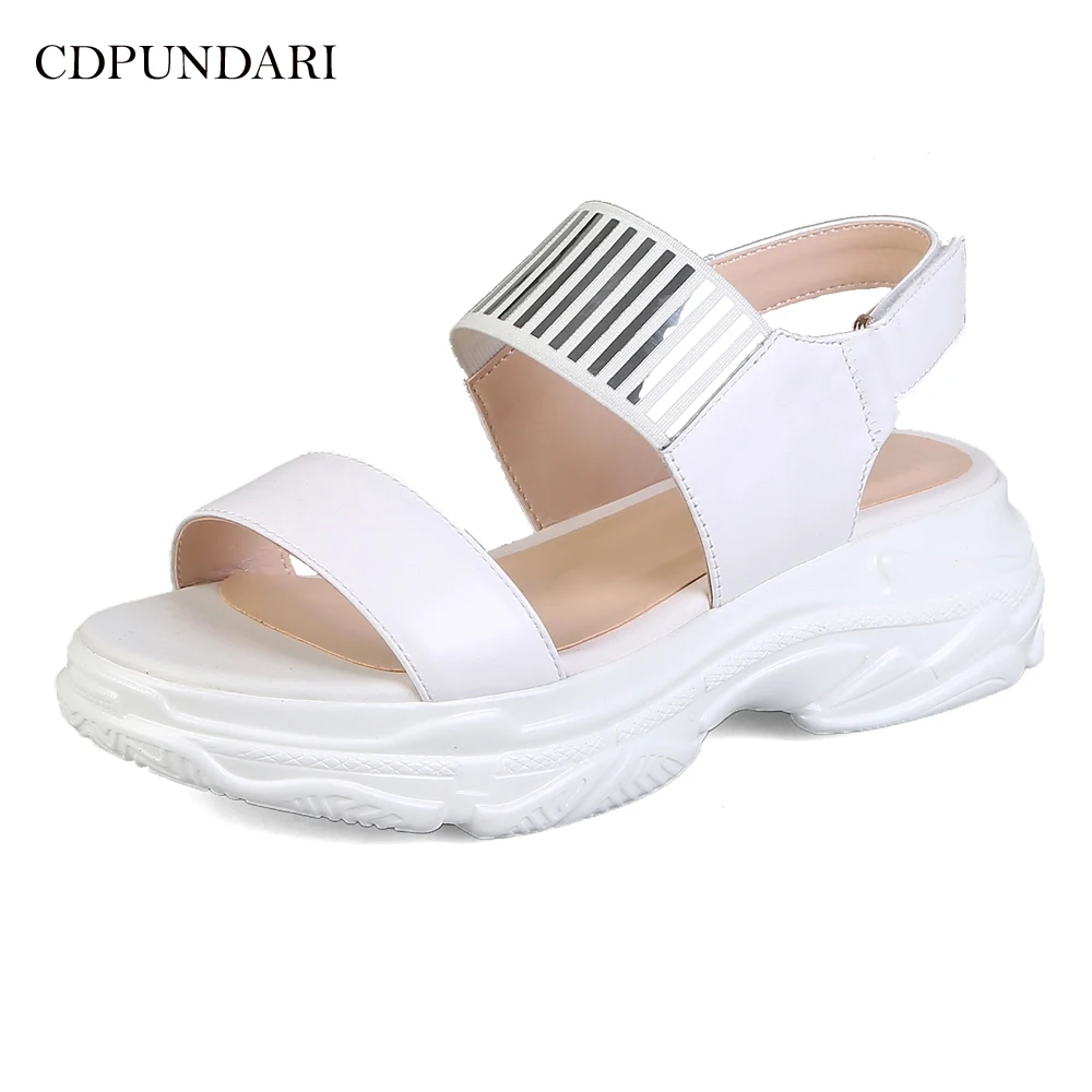 

CDPUNDARI Ladies Genuine Leather Flat sandals for women Platform Sandals summer shoes woman sandalias mujer 2019 black White