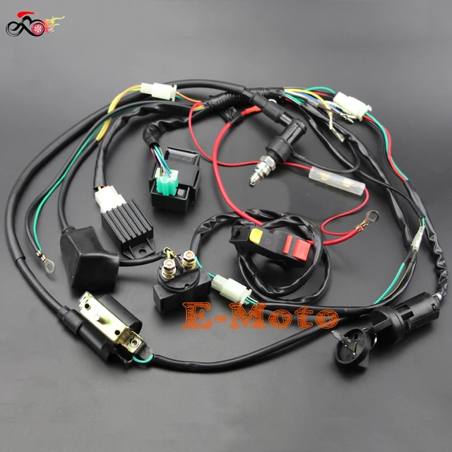 full wiring harness loom solenoid coil regulator c7hsa spark plug 50 Motorcycle Wiring Harness Radio full wiring harness loom solenoid coil regulator c7hsa spark plug 50 70cc 90cc 110cc 125cc dirt pit bike electric start engine