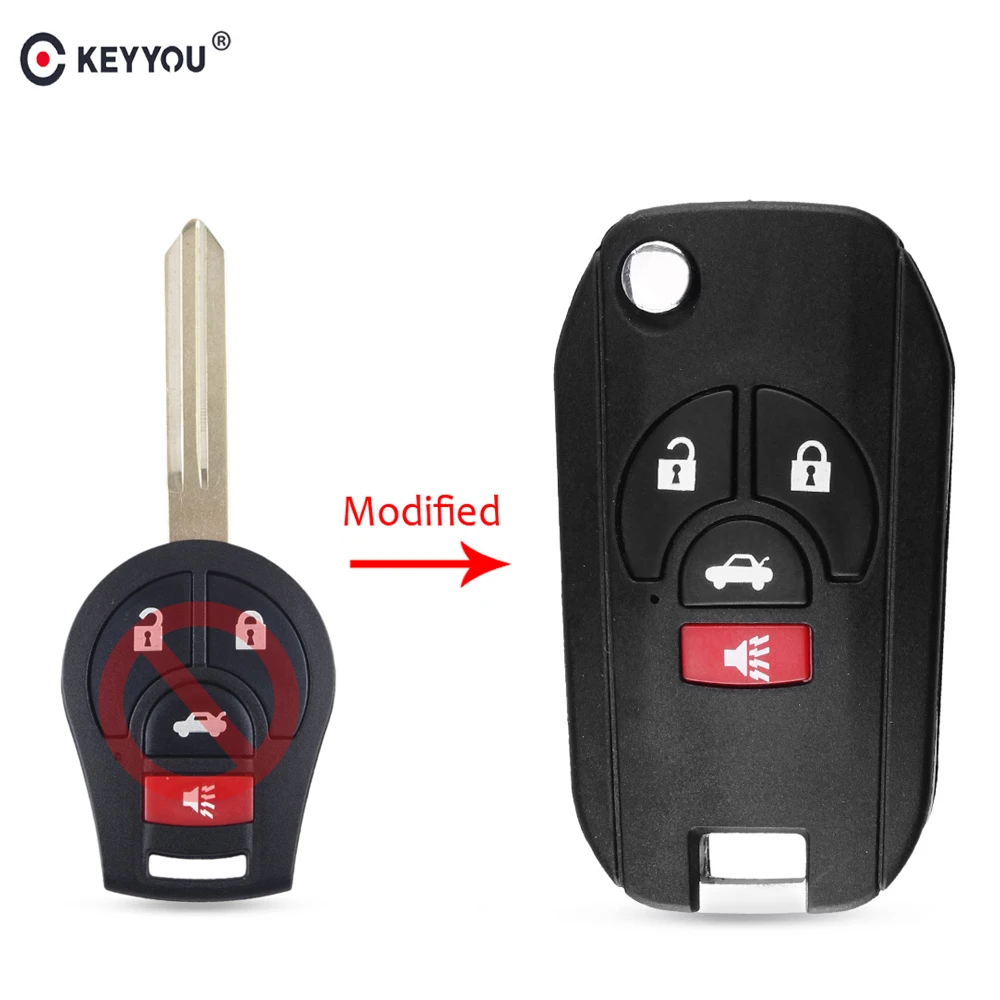 

KEYYOU 4 Button Modified Flip Folding Remote Car Key Case Shell Fob Cover Case Styling For Nissan Altima Maxima Sentra Versa Key