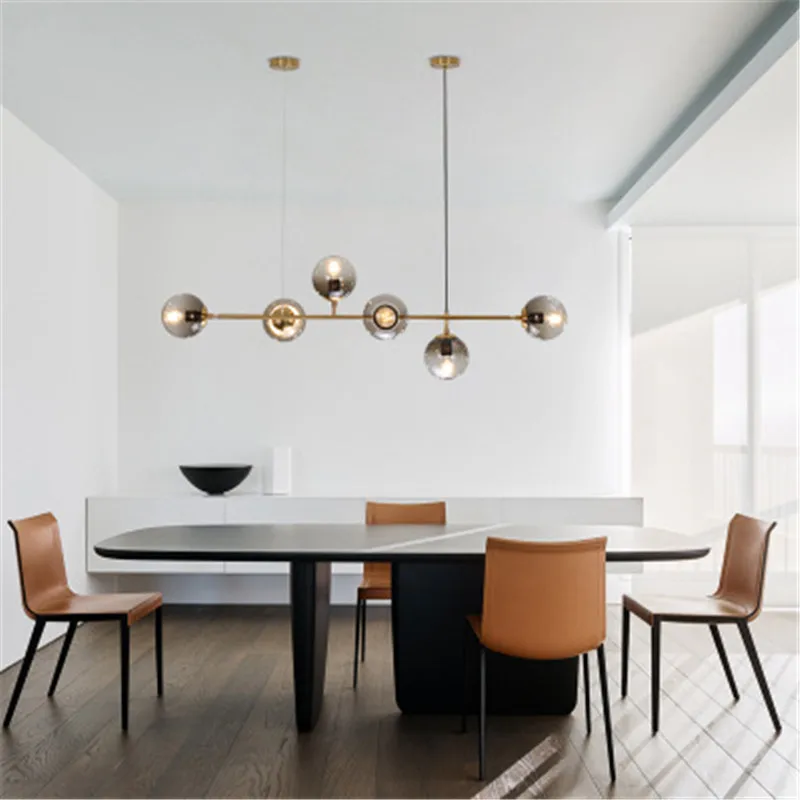  2019 New Nordic Style Art Strip Pendant Light Modern Parlor Model Room Glass Bulb Metal Rod Suspens - 33026146785