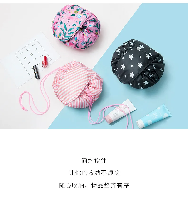 ZYJ Foldable Drawstring Travel Cosmetic Pouch Bags Portable Shoulder Makeup Storage Toiletry Beauty Case Organizer Bag Handbag (21)