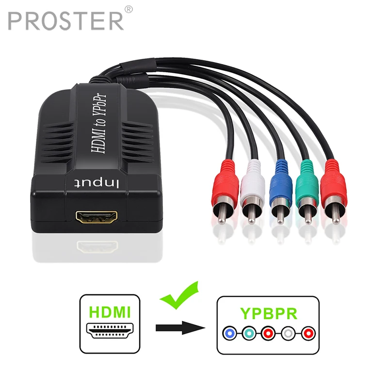 

Proster HDMI to YPbPr Converter HDMI to 1080P Component Video YPbPr Male 5RCA RGB Converter Adapter with R/L Audio Output