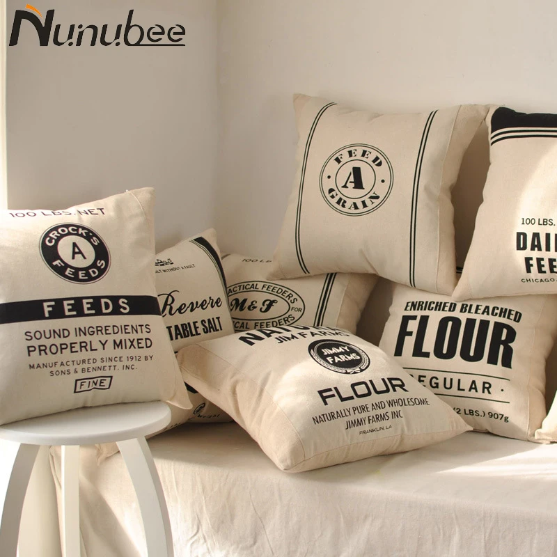 

Nunubee Japan Style Cushion Cover Cotton Linen Letters Pillow Cover Coussin Decoration For Sofa Car Club Home Decor 45X45CM