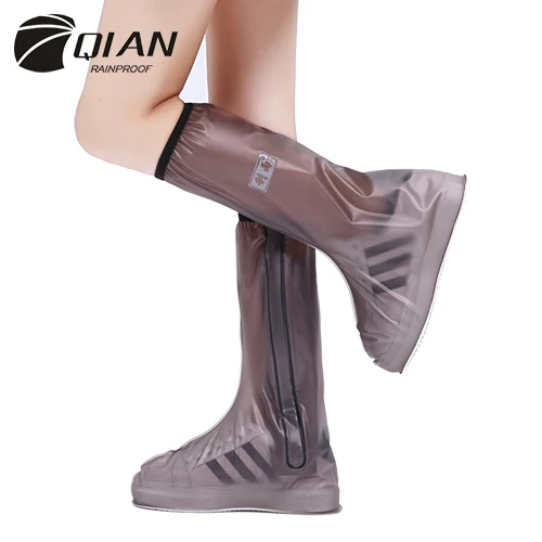 QIAN/непромокаемые ботинки; модель года; высокие водонепроницаемые мотоциклетные ботинки для мужчин и женщин; Нескользящие галоши для защиты от дождя; водонепроницаемые ботинки - Цвет: Черный