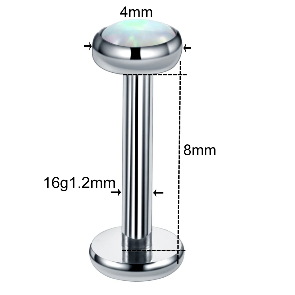 1 шт., G23, титановая внутренняя нить, Лабрет, кольцо для губ, стержни, опал, камень, ушной хрящ, трагус, штанга, пирсинг, унисекс, ювелирные изделия, 16 г