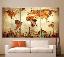 World Map Canvas Painting Wall Modular Picture For Living Room Classical Europe Type Watercolor decoration Print framed