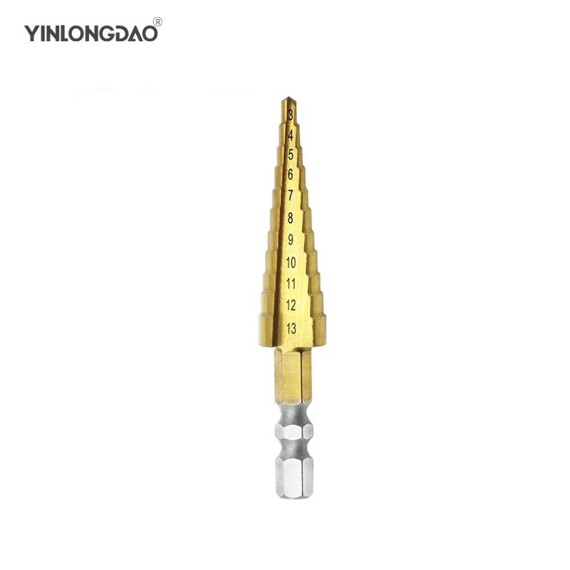 

HSS Titanium Drill 3-13mm Spiral Grooved 1/4 Hex Shank Metal Step Drill Bit Hole Cutter Wood Cone Core Drilling Saw Power Drills