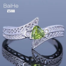 BAIHE Sterling Silver 925 0.19ct Certified Flawless Trillion 100% Genuine Peridot Wedding Women Trendy Fine Jewelry unique Ring