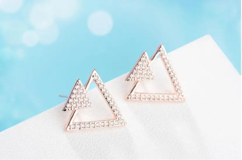 Anenjery 925 пробы серебряные ювелирные изделия из блестящего циркония Кристалл полые треугольные серьги гвоздики для женщин pendientes Oorbellen S-E358