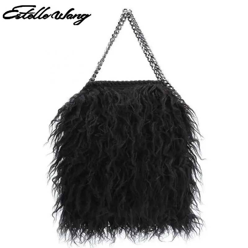 

2017 Estelle Wang Chain Shoulder Bags Faux Fur Hasp White Crossbody Handbags High Quality Soft Fur Japan Women Bag Bolsos Mujer