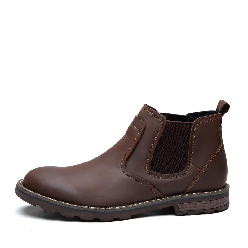 

Ankle Low Winter Chelsea Boots Men Retro Round Toe Casual Concise Martin Boots Slip-On Fashion Sewing Solid Motorcycle Shoes