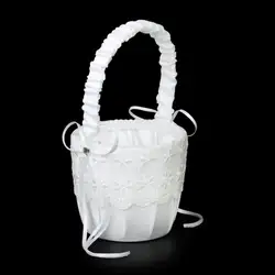 Горячая распродажа атласная кружевная украшенная Свадебная Цветочная корзина для девочек --- белый