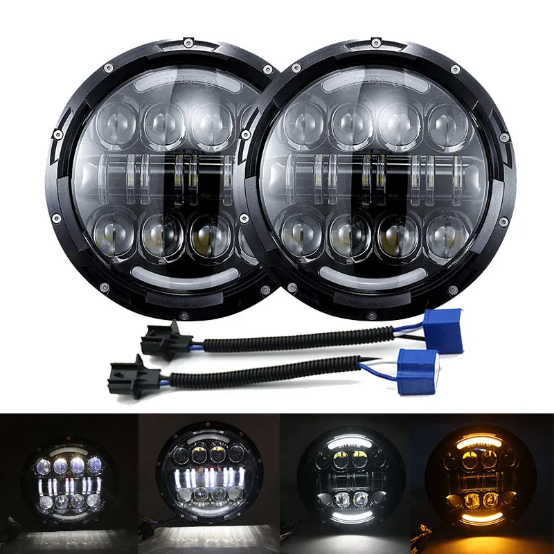 

7inch LED Halo Headlights 7" LED Headlight H4 Hi/low Auto Headlight With Angle Eye For Jeep Puch Kenworth Nissan Suzuki Samurai