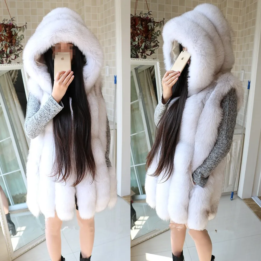 Best Quality Winter Genuine Fox Furs Vests Woman Real Fur Coat For