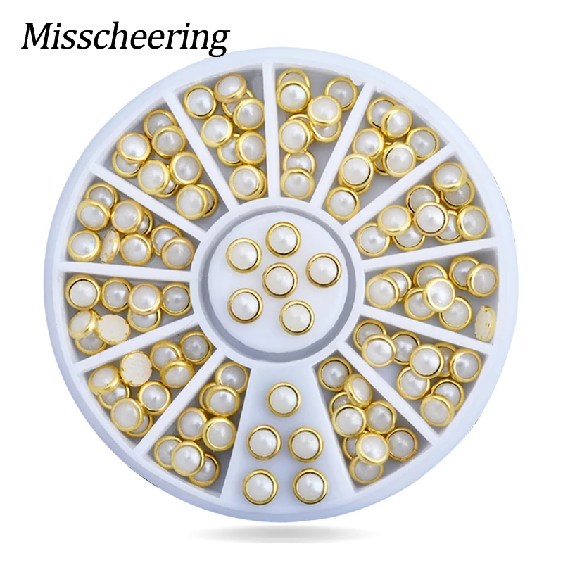 

4mm Beige Color Round Pearl Acrylic Nail Art Decoration 3D Charm Nail Jewelry Accessories DIY UV Gel Polish Decorations in Wheel