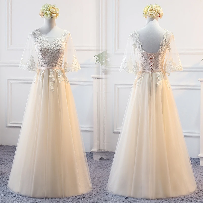 MNZ598 # Длинные платья На Шнуровке Для подружки невесты цвета шампанского новинка
