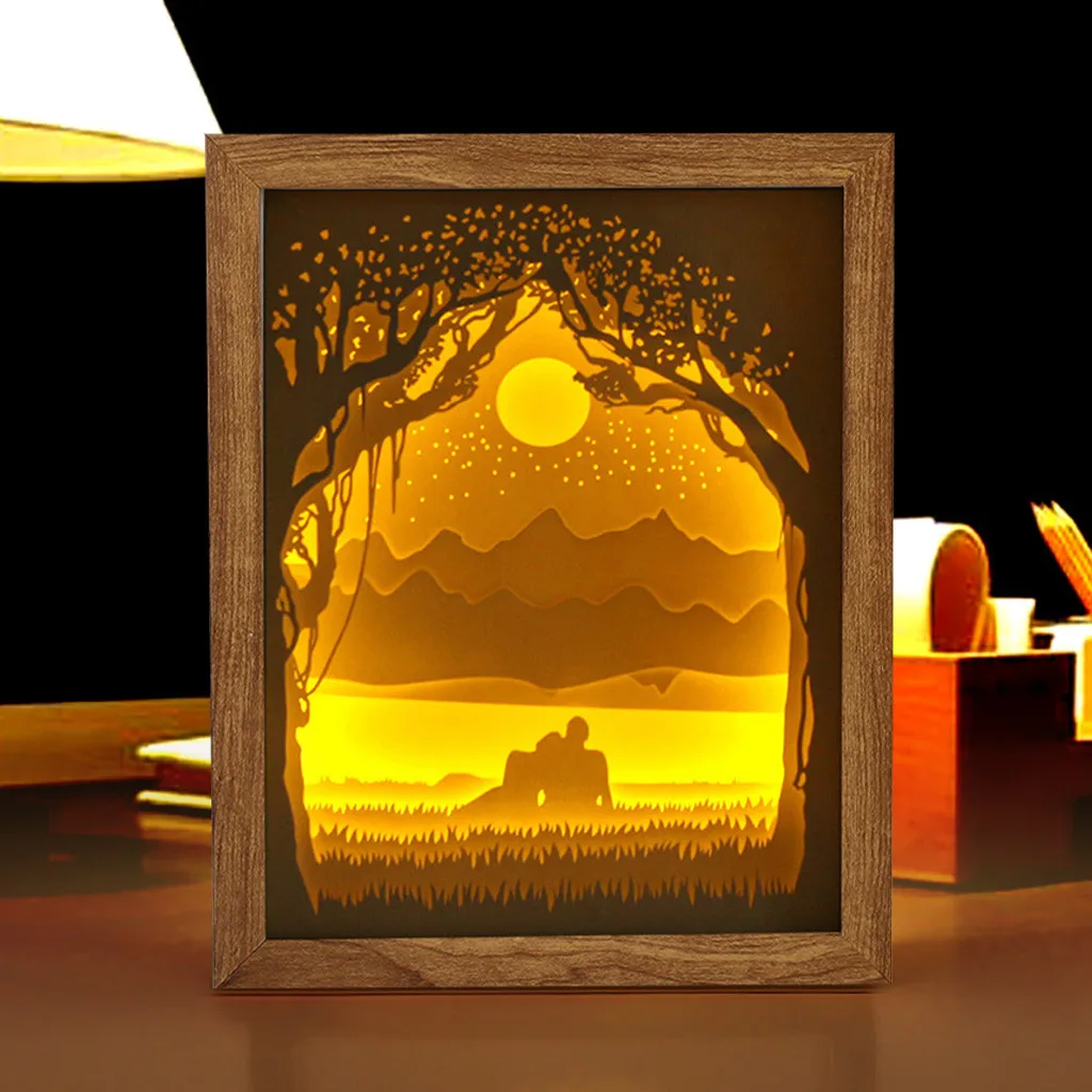 Бумага резьба огни DIY спальня прикроватные ночники 3D Ночная пара тени креативный контроль Маленькая ночная Рождественская декоративная лампа