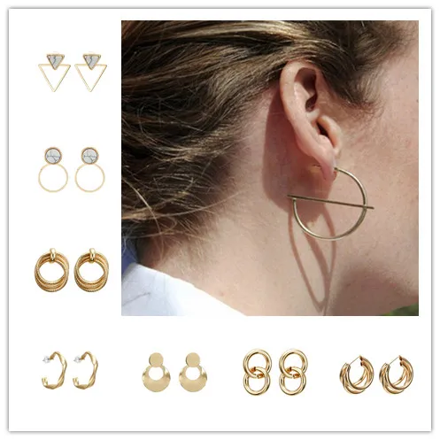 

New Minimalist Jewelry Exquisite Geometric Twisted Irregular Round Triangle Matte Metal Mini Stud Earrings for Women Girl Gift