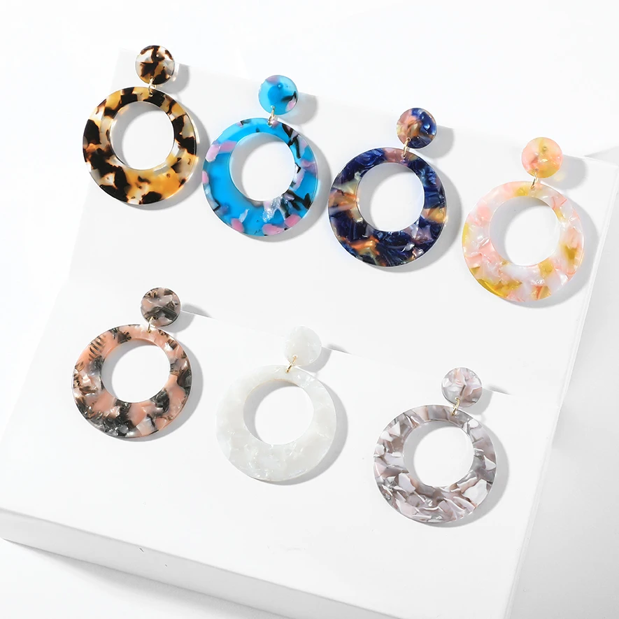 

2019 Vintage Colorful Acrylic Round Hollow Dangle Earring Women's Leopard Geometric Resin Acetate Charm Earrings Fashion Jewelry