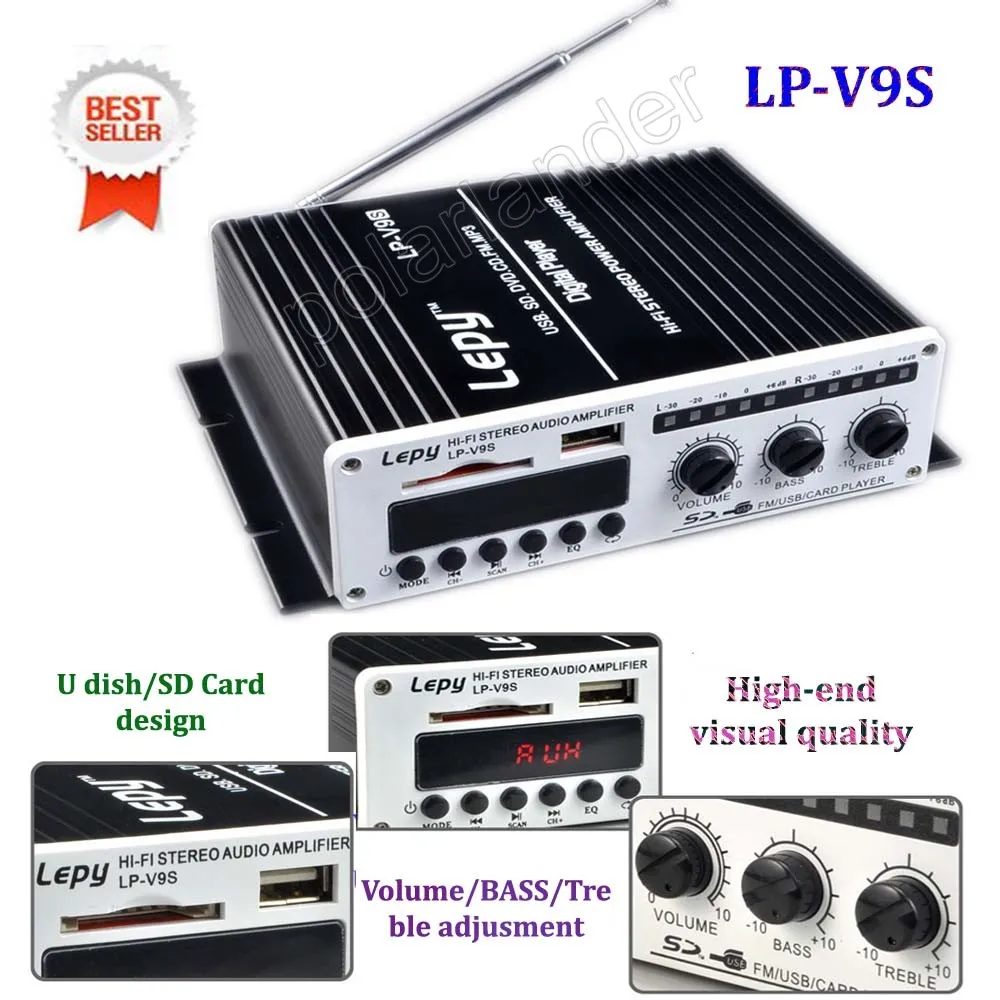 Lepy V9S 12 В авто автомобиль стерео усилитель мощности 15WX2 USB CD SD DVD FM MP3 цифровой плеер Hi-Fi стерео усилитель мощности