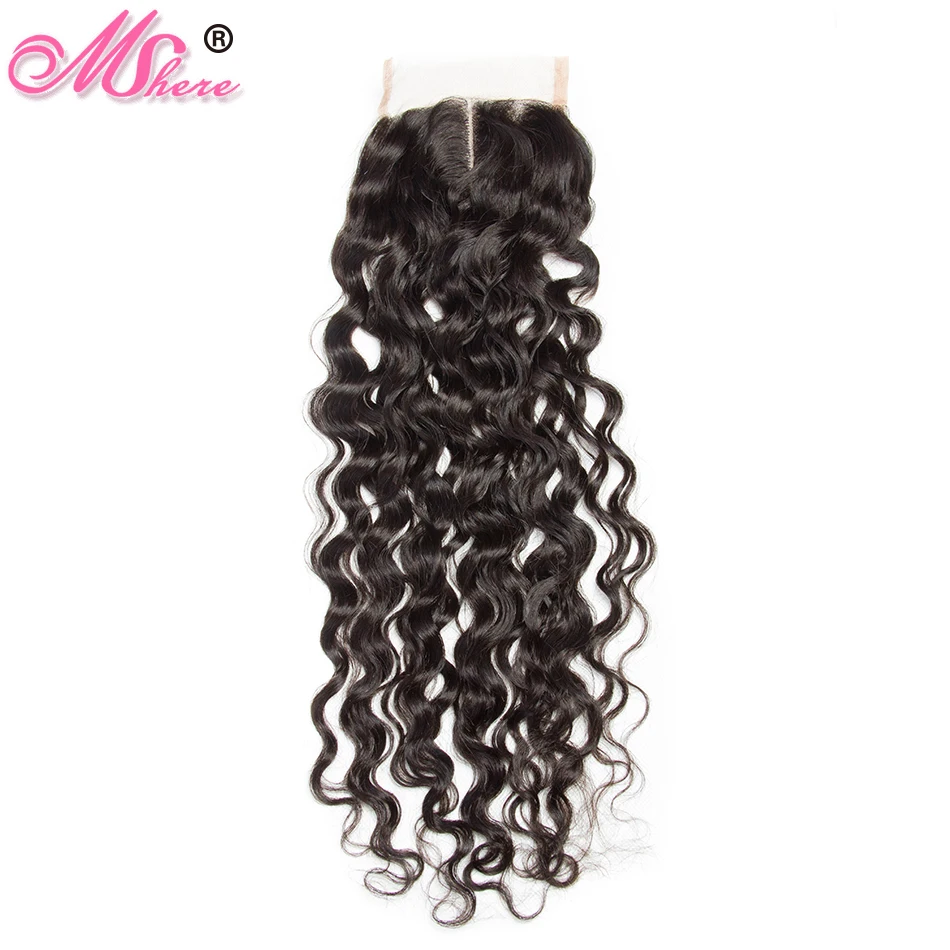 

MShere Remy Hair Peruvian Water Wave Human Hair Lace Closure Medium Brown 4*4 Swiss Lace Closure With Baby Hair Pre Plucked 1B#