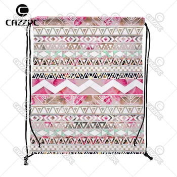 

Girly Pink White Floral Geometric Abstract Aztec Bohemia Individual Nylon fabric Drawstring Backpack Gift Bag Pack of 4