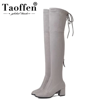 

Taoffen 2020 Women 9 Colors Winter Boots Fashion All Match Stretch Fabric Over The Knee High Shoes Women Boots Daily Size 34-43