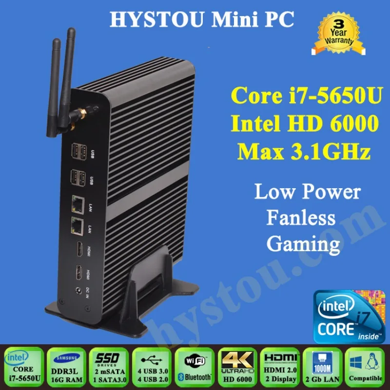 fanless mini pc core i7 4500u windows10 dual NIC dual HDMI mini