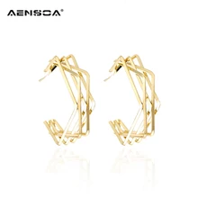 AENSOA, трендовые геометрические золотые серьги-кольца для женщин, Минималистичная круглая подвеска, открытые серьги, модные ювелирные изделия, подвески