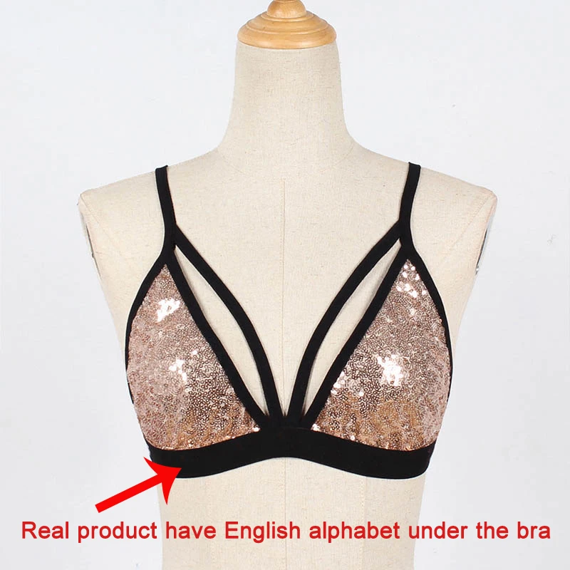 GUMPRUN Sexy Sequins Bralette Thin Style Hollow Out Wire Free Bras for Women Underwear 3/4 Cup Sexy Bralette Dropshipping