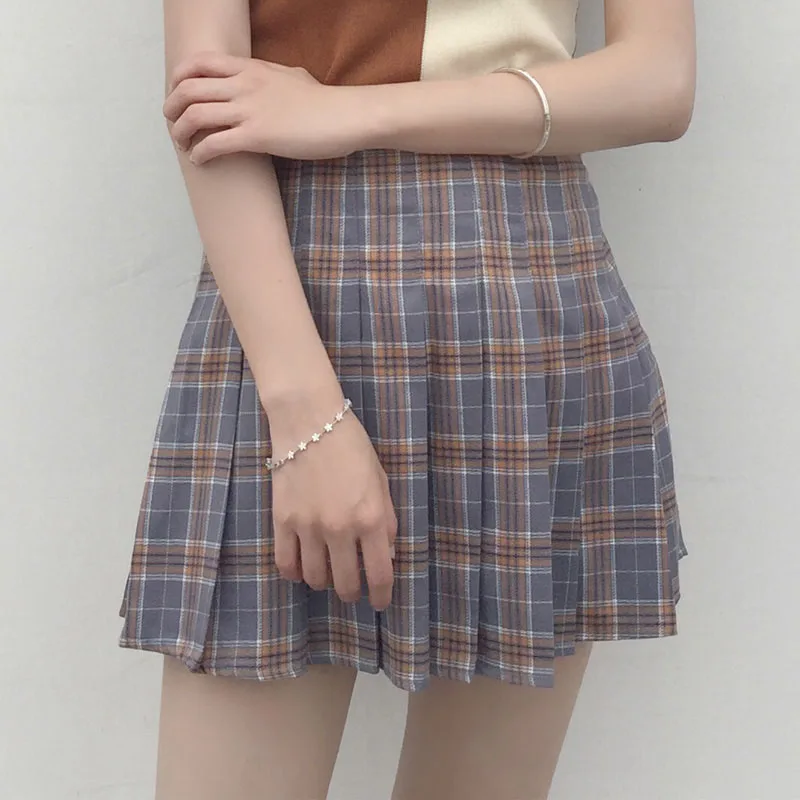 Новые женские юбки модные Harajuku мини юбки плиссированные Kawaiii милые офисные юбки женские клетчатые мини юбки#5011