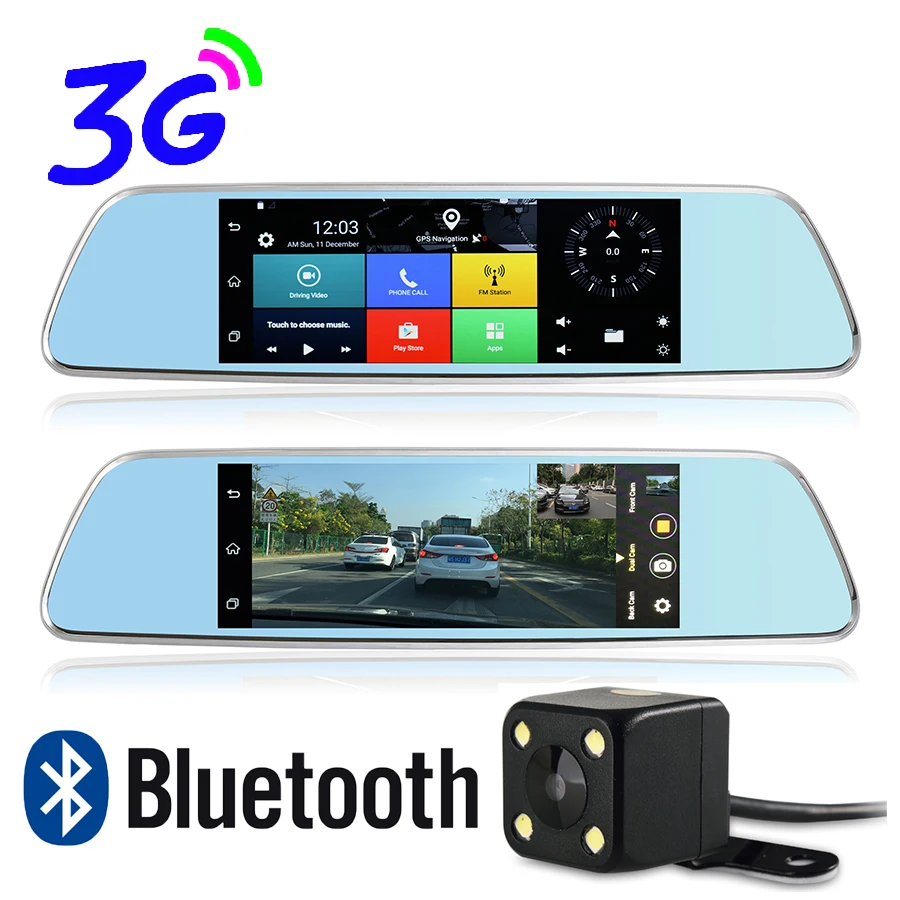 

7 inch Bluetooth WiFi Android 3G SIM Card Car GPS Navigation Full HD 1080P Dual Lens DVR 1G RAM 16G ROM Rear View Mirror DVR