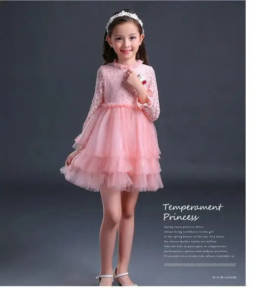 

Girl's Fashion Princess Dresses 100% Cotton 2017 Autumn Long Sleeve Kids A-line Lace Tiered Gauze CHildren's Street Style Dress
