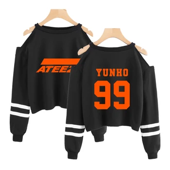 

ATEEZ kpop Sweatshirt short Sweatshirt shoulder-off Fashion short sexy Hip Hop kpop Pullover crop hoodies for women sexy
