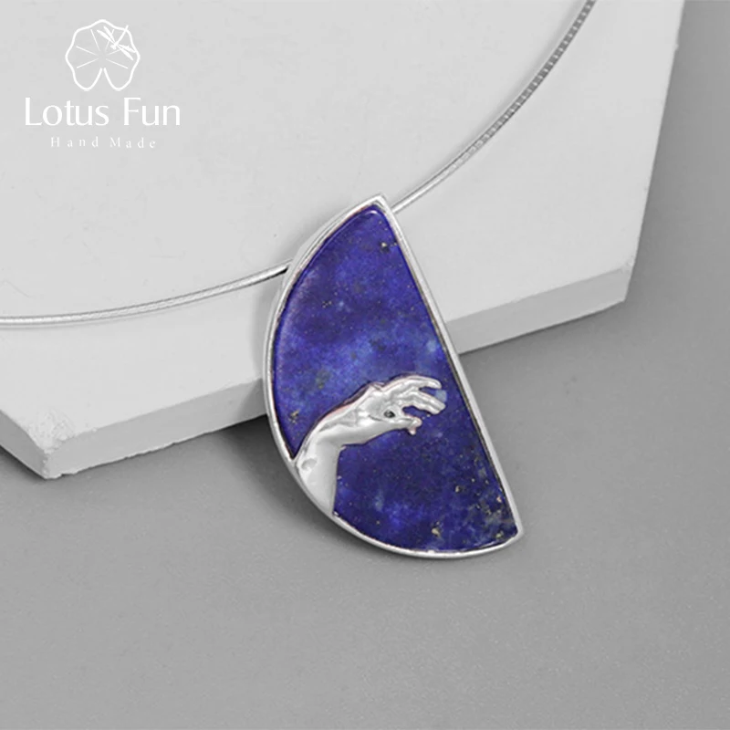 

Lotus Fun Real 925 Sterling Silver Handmade Fine Jewelry Hand of God from The Creation of Adam Pendant without Necklace Women