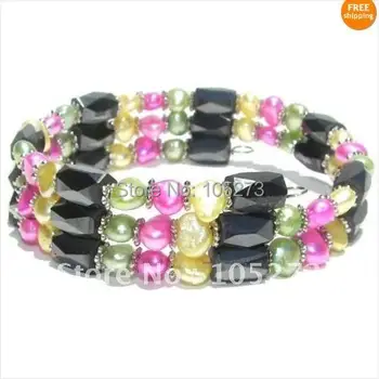 

Nice Pearl bracelet 32''Inchs AA 4-5MM multicolor Genuine freshwater pearl necklace& bracelet magnet bracelet New Free Shipping