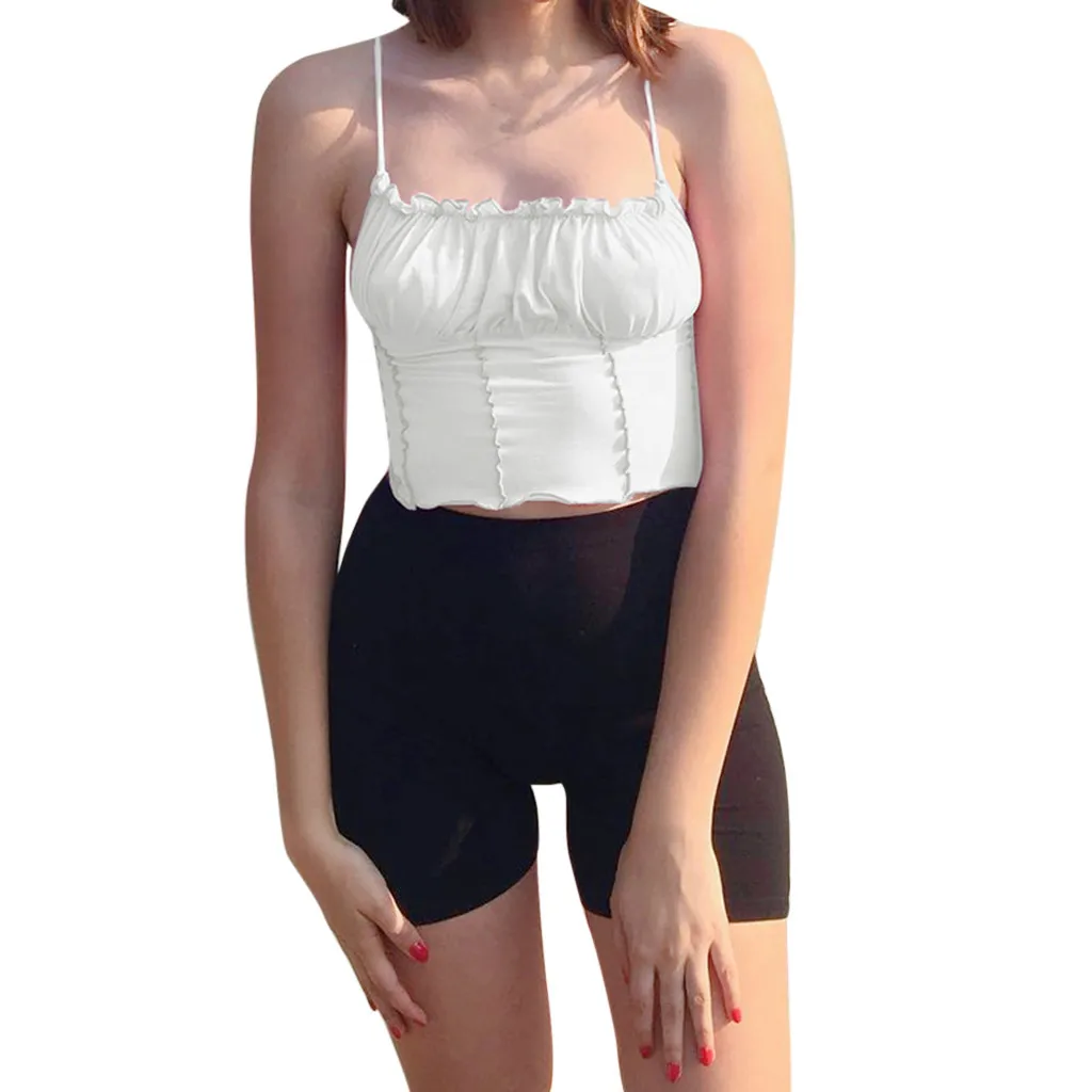 

Feitong Women Sexy Tank Spaghetti Straps Ruffles Tops Backless Sleeveless Skinny Bralette Fashion Clothes Summer Beach Vest
