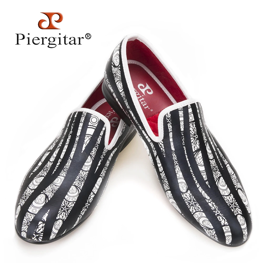 

Piergitar new style Handmade men loafers with Hand painted geometric pattern Fashion Party and Prom men slip-on dress shoes