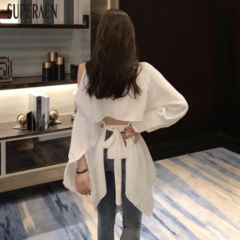 

SuperAen Korean Style Women Shirt Wild Cotton Temperament Off Shoulder Blouses and Tops Female Summer New 2019 Women Clothing