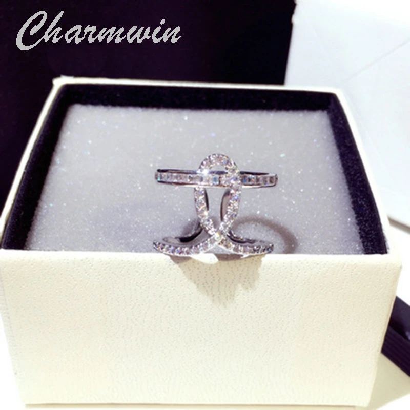

Charmwin New Fashion Open Rings For Women Party Rings Cubic Zirconia Rhinestone Adjustable Rings Female
