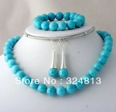 

HOT SELL - 10mm Turquoise necklace earring bracelet set -Top quality free shipping