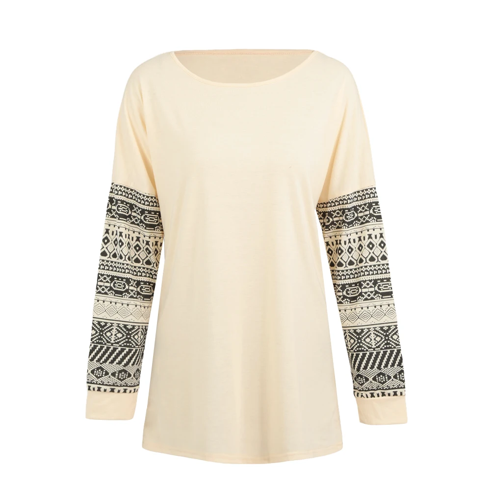 Mujeres Camiseta de manga larga o-cuello de impresión geométrica manga Harajuku Camiseta primavera Camiseta Pullover Camiseta Casual Mujer Tops Mujeres Camiseta de manga larga o-cuello de impresión geométrica manga Harajuku Camiseta primavera Camiseta Pullover Camiseta Casual Mujer Tops