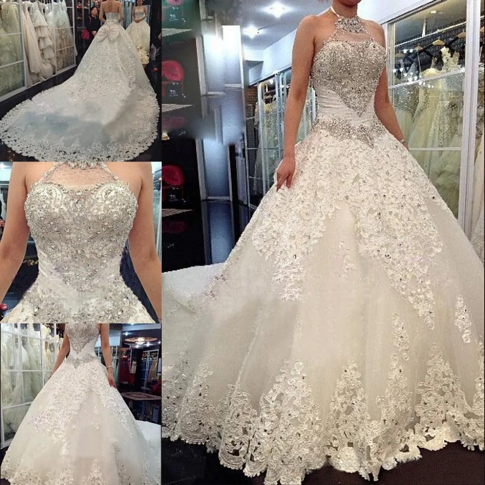 New Arrival Halter A Line Cathedral/Royal Train Wedding Gown With