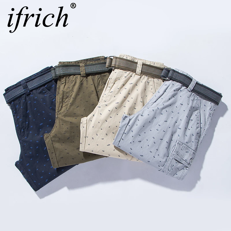 IFRICH новые шорты Для мужчин Летний Лидер продаж работы короткие штаны принт в стиле милитари брендовая одежда модные Для мужчин s шорты-карго подарок ремень 38
