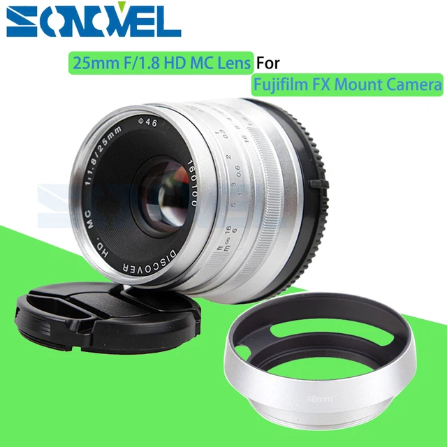 Silver 25mm F/1.8 HD MC Manual Focus Wide Angle Lens+Hood for Fujifilm