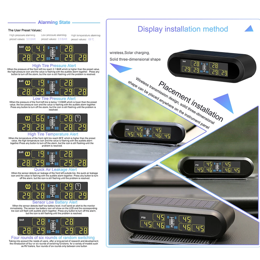 Автомобильная система контроля давления в шинах TPMS, Супер lcd, универсальная, для 6 колес, автобуса, микроавтобуса, с 6 датчиками, давление в шинах