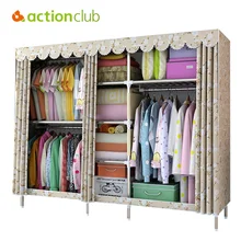 Actionclub Large Cloth Wardrobe Clothing Hanging Storage Cabinet Fabric Closet 25 MM Steel Pipe Metal Reinforcement Cabinet
