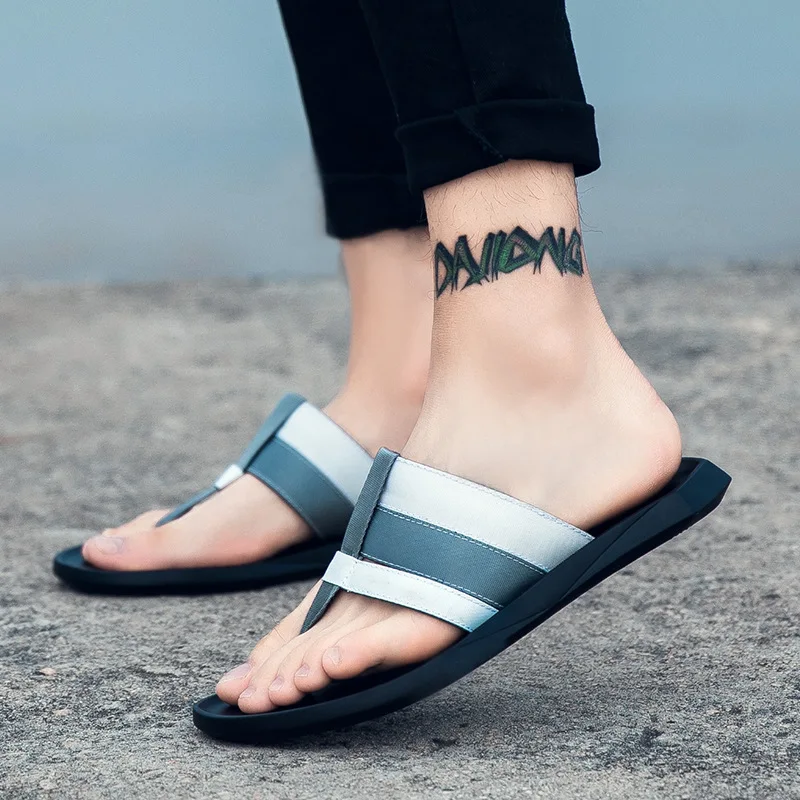 Étroite Coudre À Hommes Plat Chaussures blanc Flops Loisirs Pu Mode Plage Flip D'été L'extérieur Bande Solide Noir Concise De Avec Pantoufles 4Y4IanqZ
