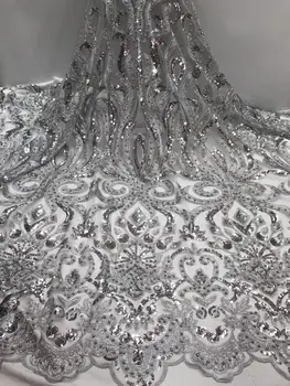 

Hot sale Nigeria African Wedding Dress PINK Pearls Sequin Lace French Embroidery Tulle Fabric Heavy Handmade Beaded Lace Fabric